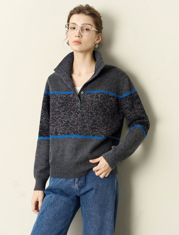 Charcoal Grey Button Placket Sweater