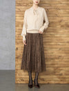 Wool Blend Tie‑Neck Ruffled Trim Lantern Sleeve Knit Top