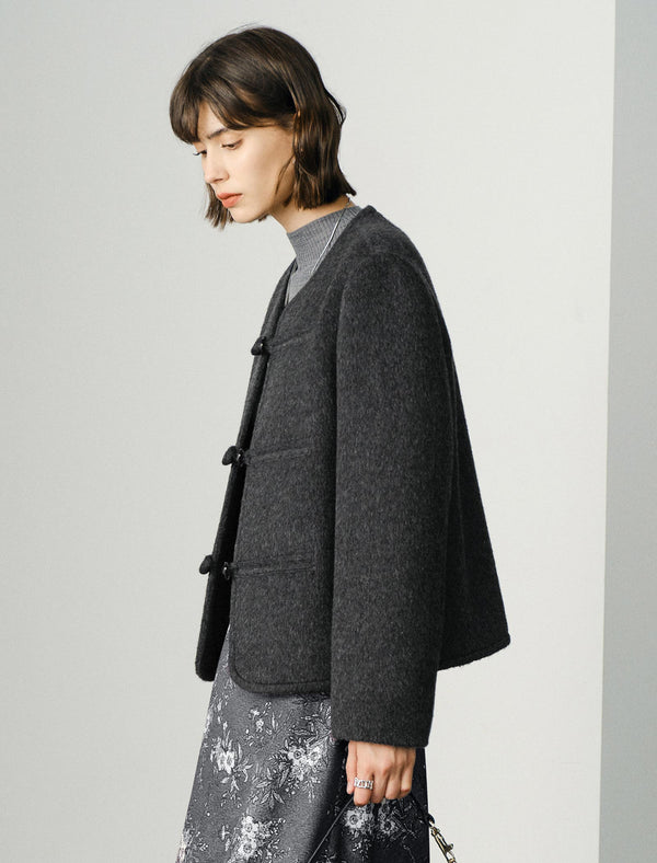 Wool Round Neck Vintage Short Coat
