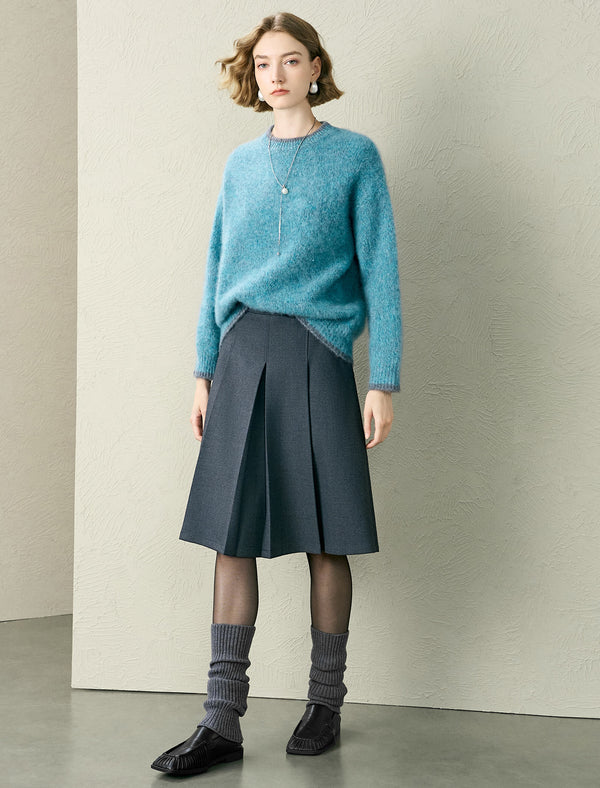 Grey Pleated Midi Skirt