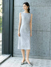 Silver Grey Sequin Jacquard Midi Sheath Dress