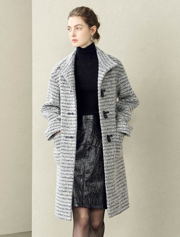 Gray Tweed Toggle Wool Blend Coat