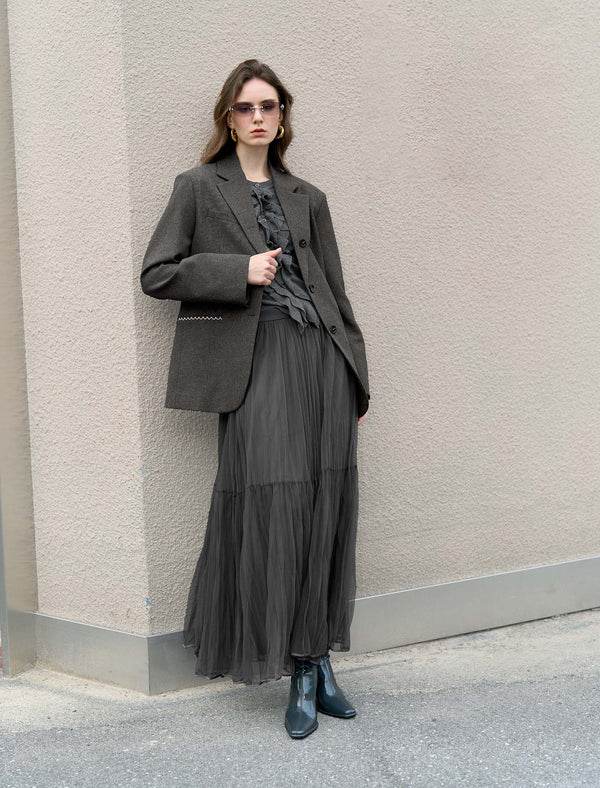 Contrast Stitching Charcoal Textured Blazer