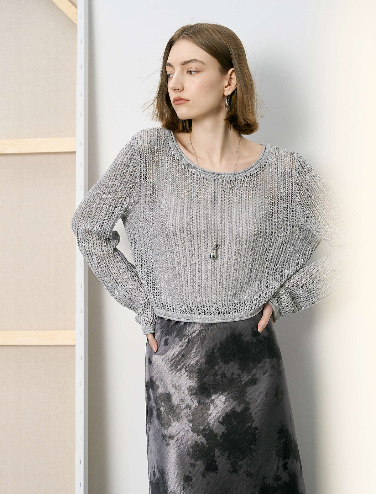 Light Grey Cropped Knit Top