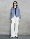 Navy And White Diagonal Jacquard Cropped Jacket