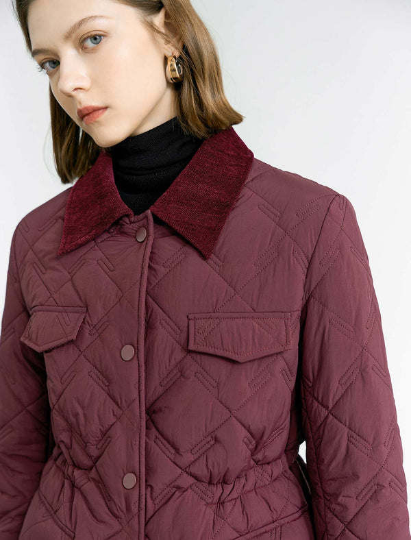 Burgundy Velvet Collar Quilted Jacket