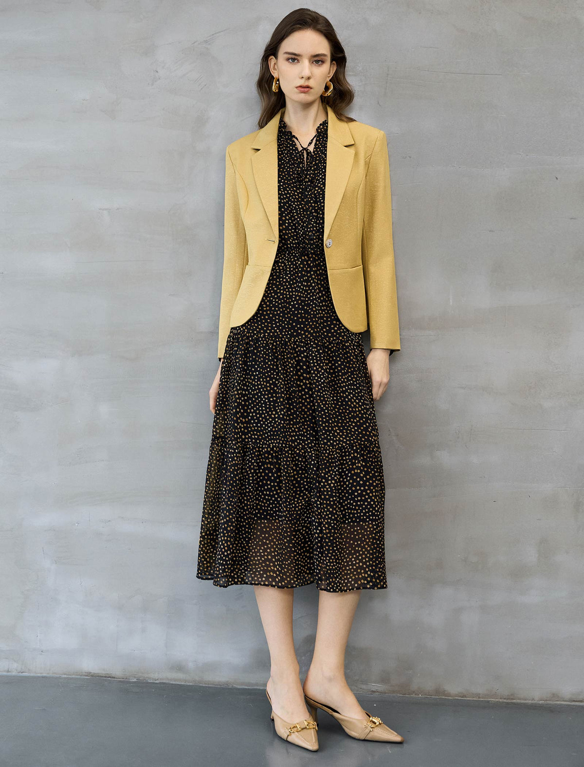 Single Button Textured Cropped Blazer