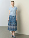 Indigo Blue Printed Pleated Midi Skirt