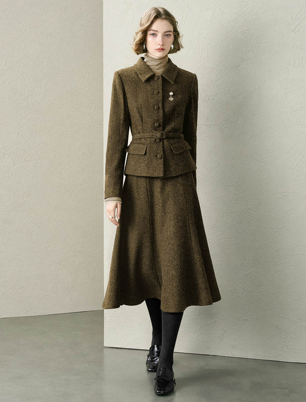 Wool Blend A-Line Midi Skirt