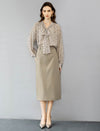 Oatmeal Ditsy Dot Tie-Neck Blouse