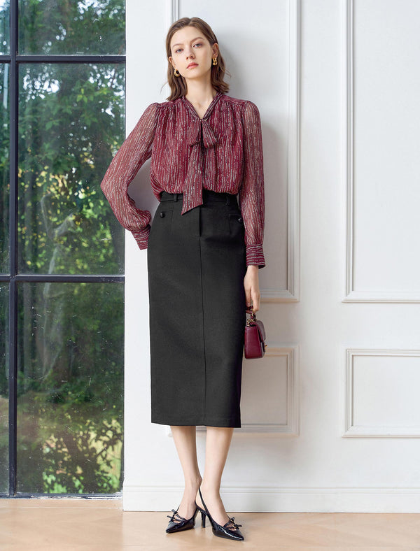 Chiffon Striped Bow Tie Blouse