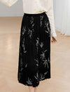 Leaf Print Tiered Pleated Midi Skirt