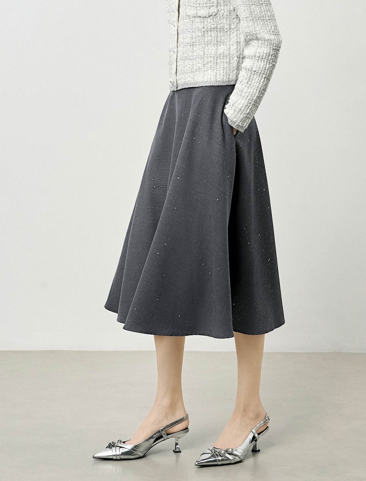 A-Line Sparkle Detail Midi Skirt