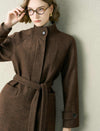 Brown Wool-Blend Self-Tie Coat