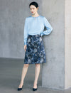 Beaded Neck Satin Long Sleeve Blouse