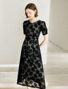 Noir Flocked Lace Midi Dress