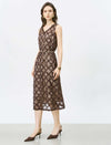 Brown Lace Embroidered Midi Dress