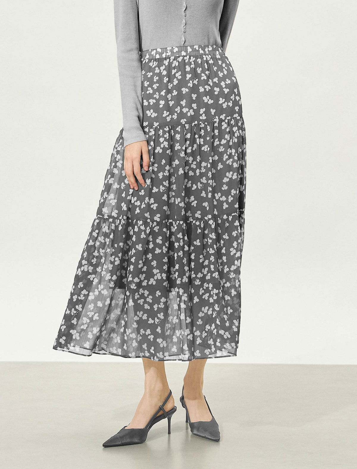 Floral Multi-Layered Midi Skirt