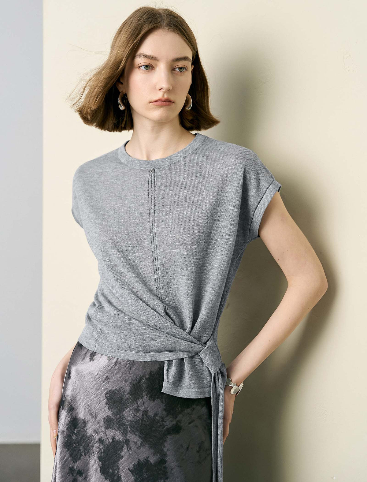 Side-Tie Short Sleeve Knit Top