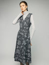 Paisley Print V-Neck Sleeveless Fitted A-Line Midi Dress