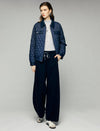 Contrast-Trim Collared Zip-Front Quilted Cropped Jacket