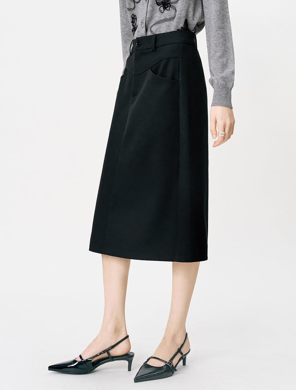 Black Slim Fit Professional A-Line Midi Skirt