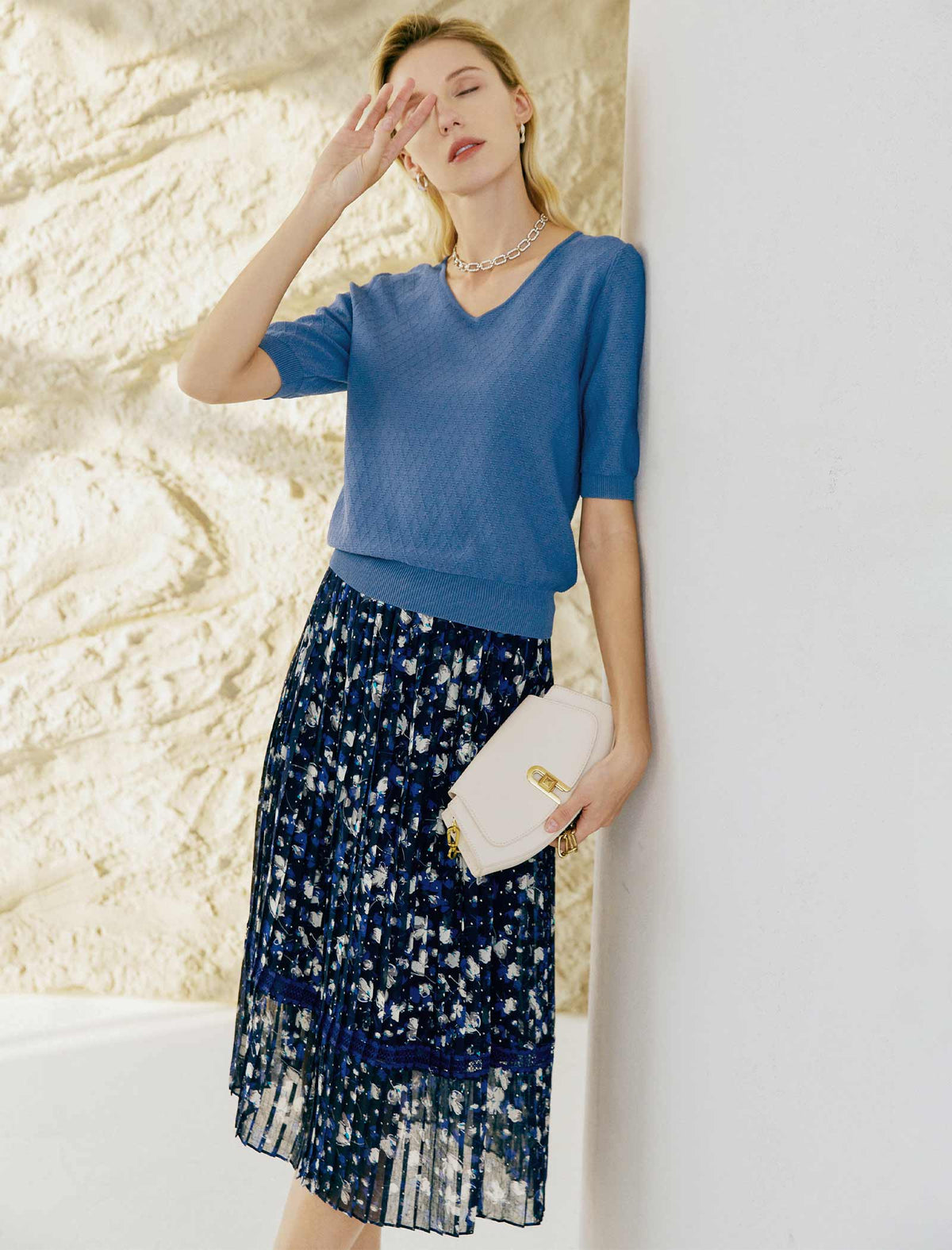 Chiffon Floral Pleated A-Line Skirt