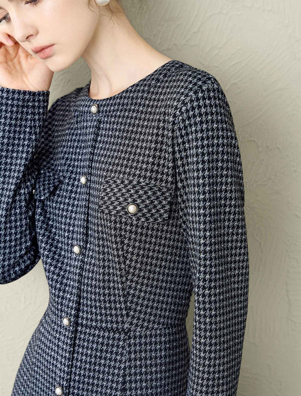 Fringe Tweed V-Neck Mini Dress