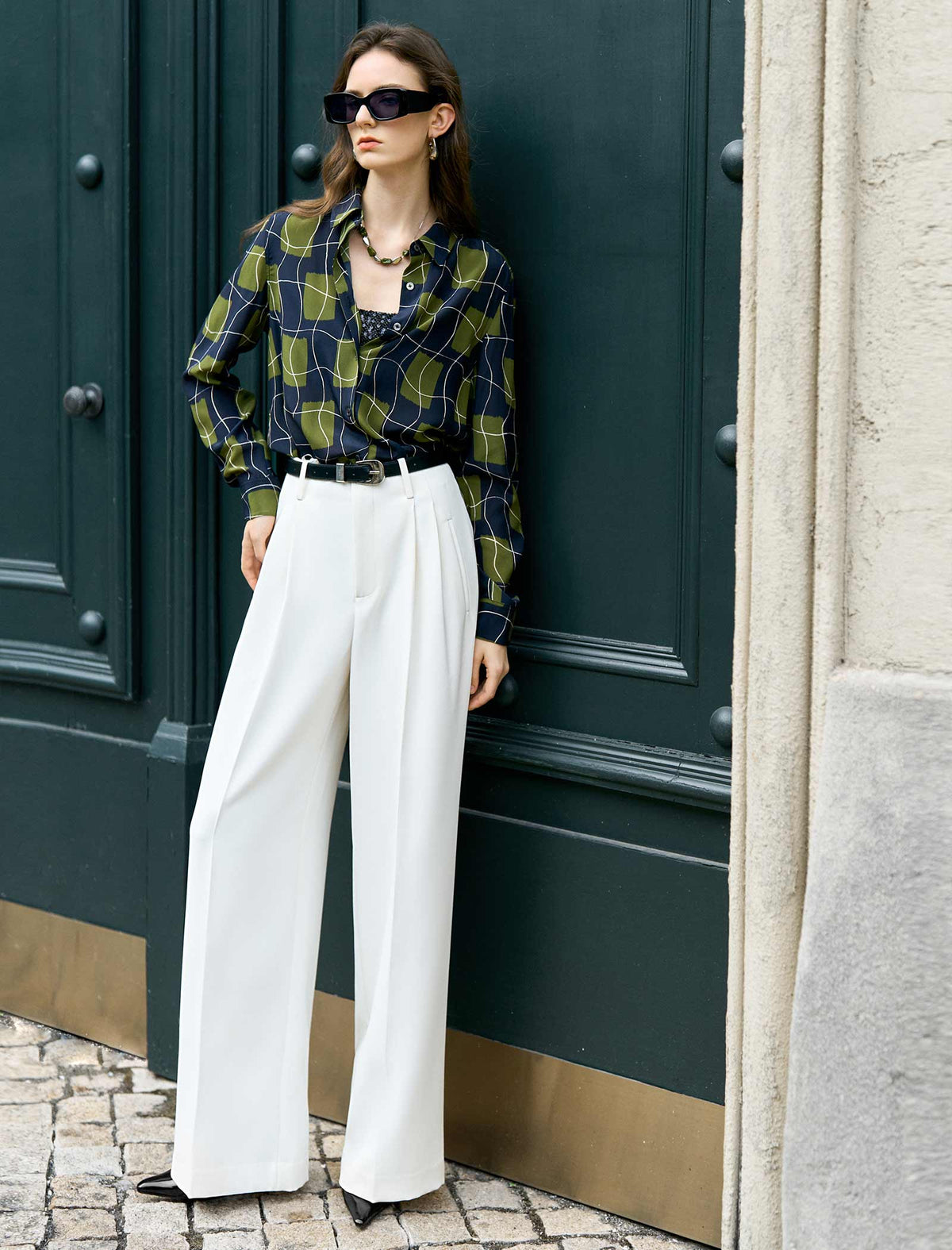 High Waisted Pleated Wide Leg Dress Pants