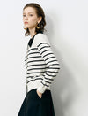 Striped Lapel Slim Fit Long-Sleeve Knit Sweater