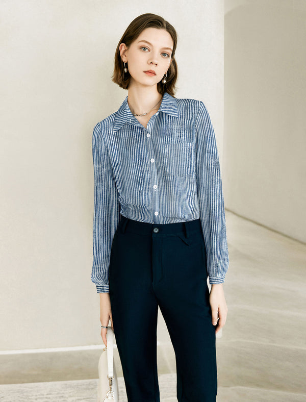 Striped Pocket Detail Long Sleeve Shirt