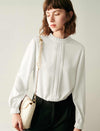 Ruffled Mock Neck Pleated Front Blouse