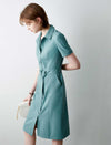 Teal Belted Shirt Midi Dress