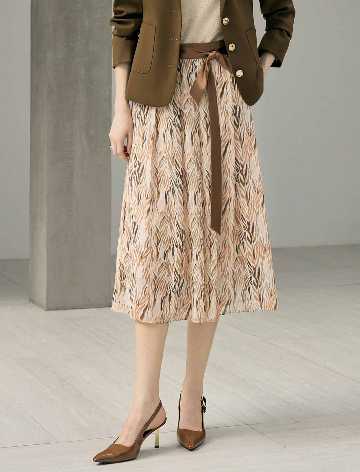 Floral Print High Waist A-Line Midi Skirt