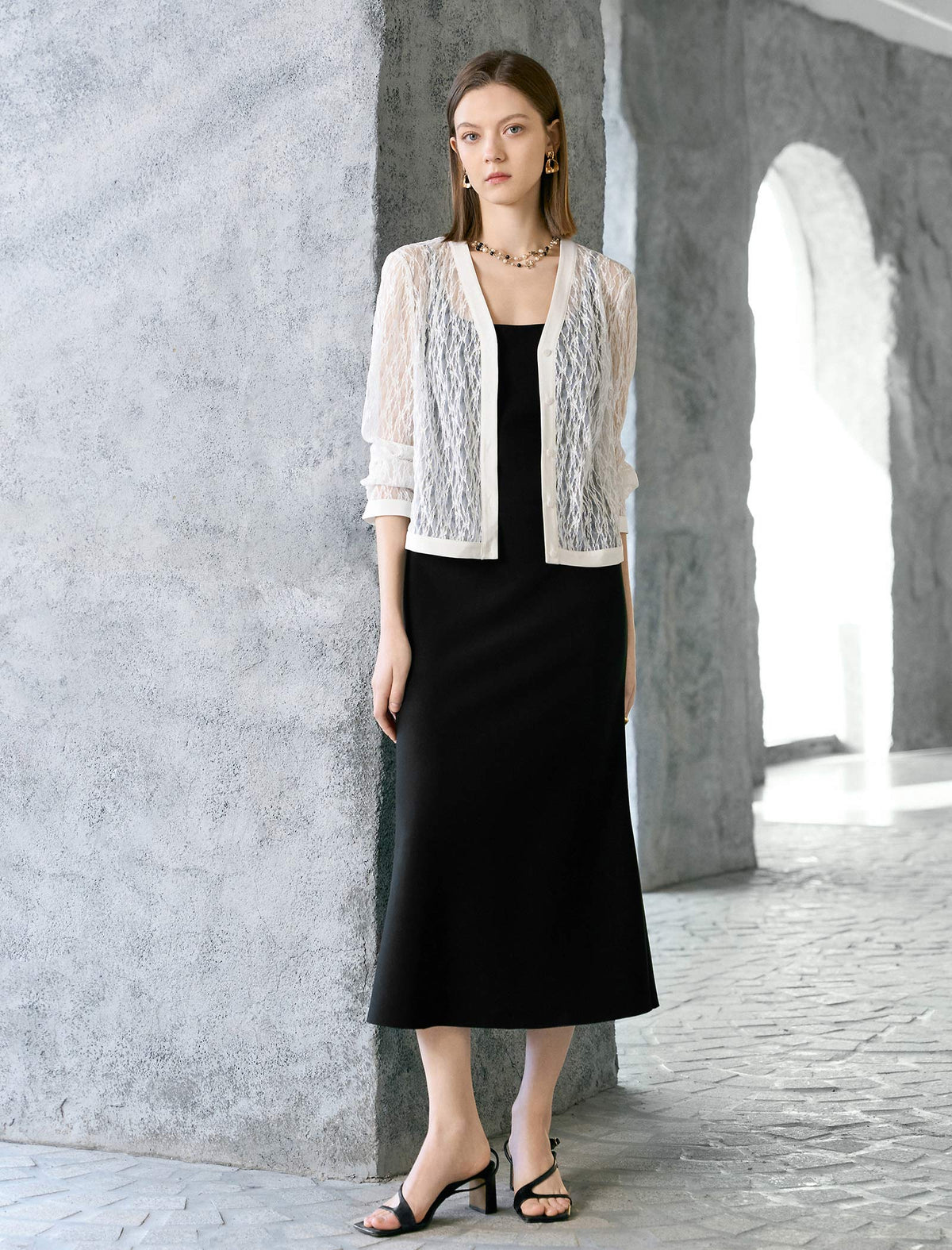 Sheer Lace Button Front Cardigan