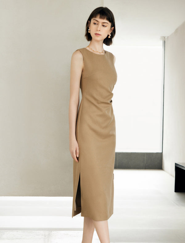 Side Ruched Sleeveless Midi Dress