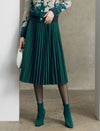 Pleated Velvet Textured Midi A Line Skirt