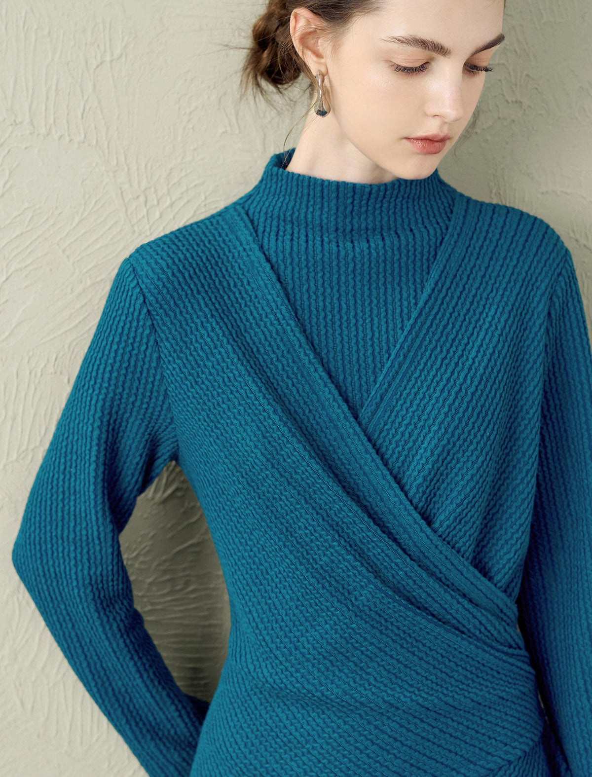 Mock Neck Wrap-Front Knit Maxi Dress