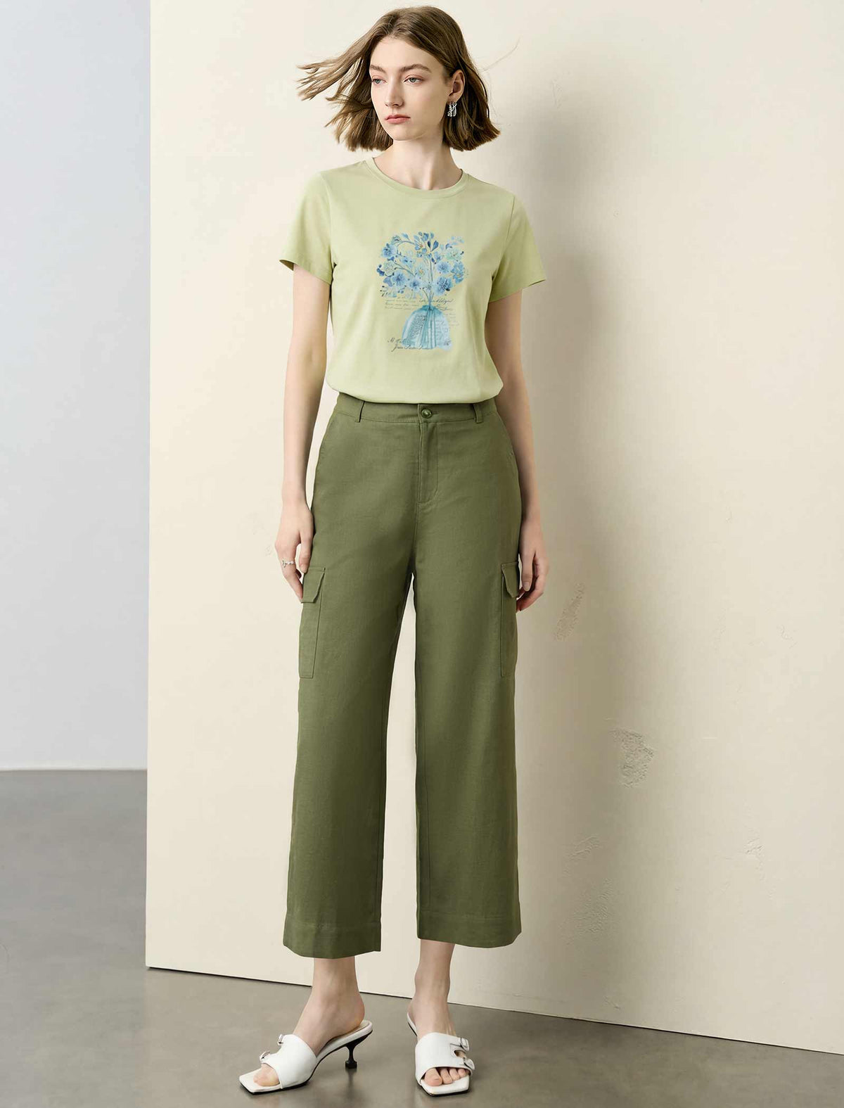 Cotton Straight‑Leg Ankle Cargo Pants