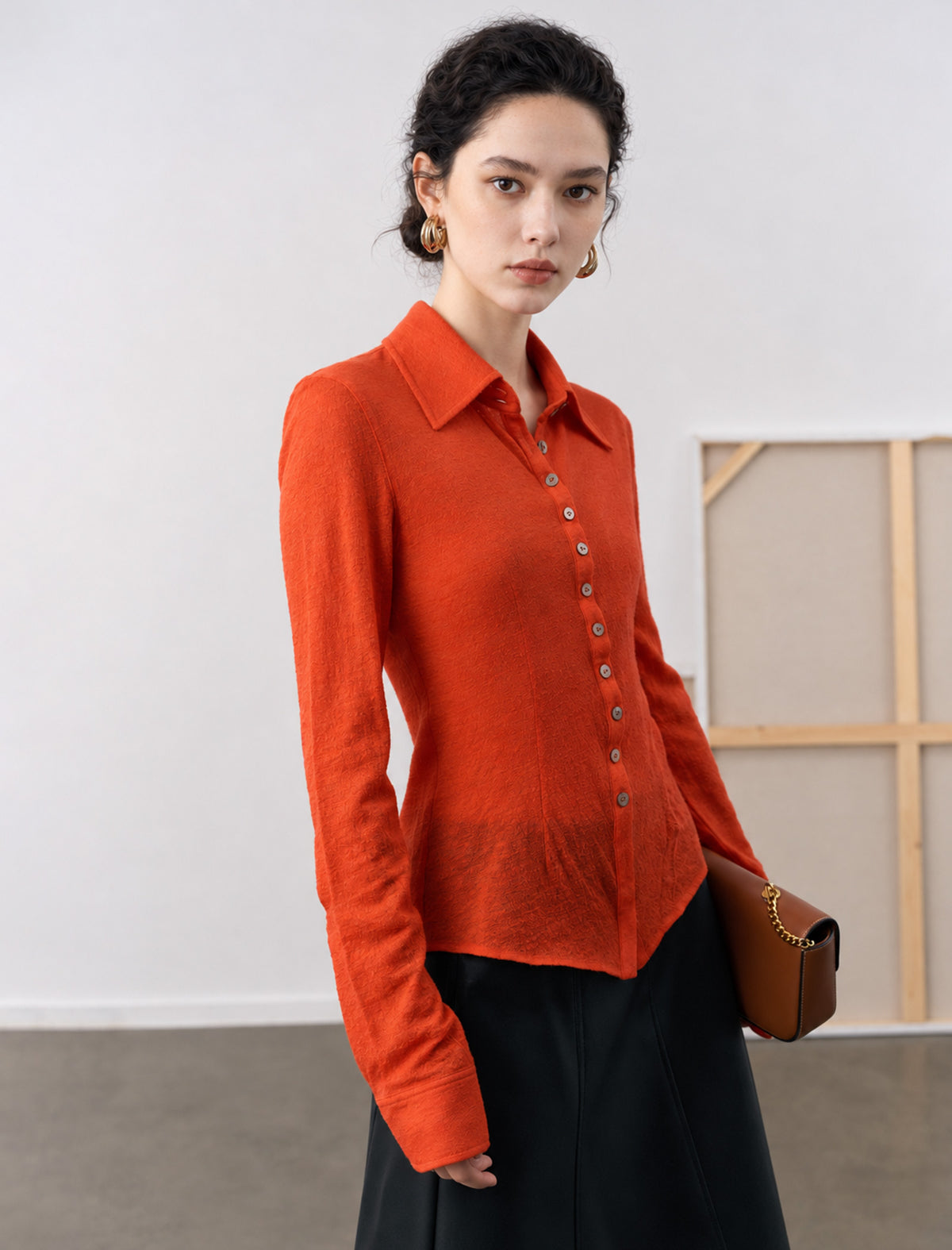 100% Wool Lapel Long Sleeve Button-Down Shirt