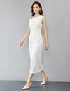 Asymmetric Ruched Metallic Detail Midi Dress