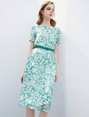 Round Neck Floral Silk Dress
