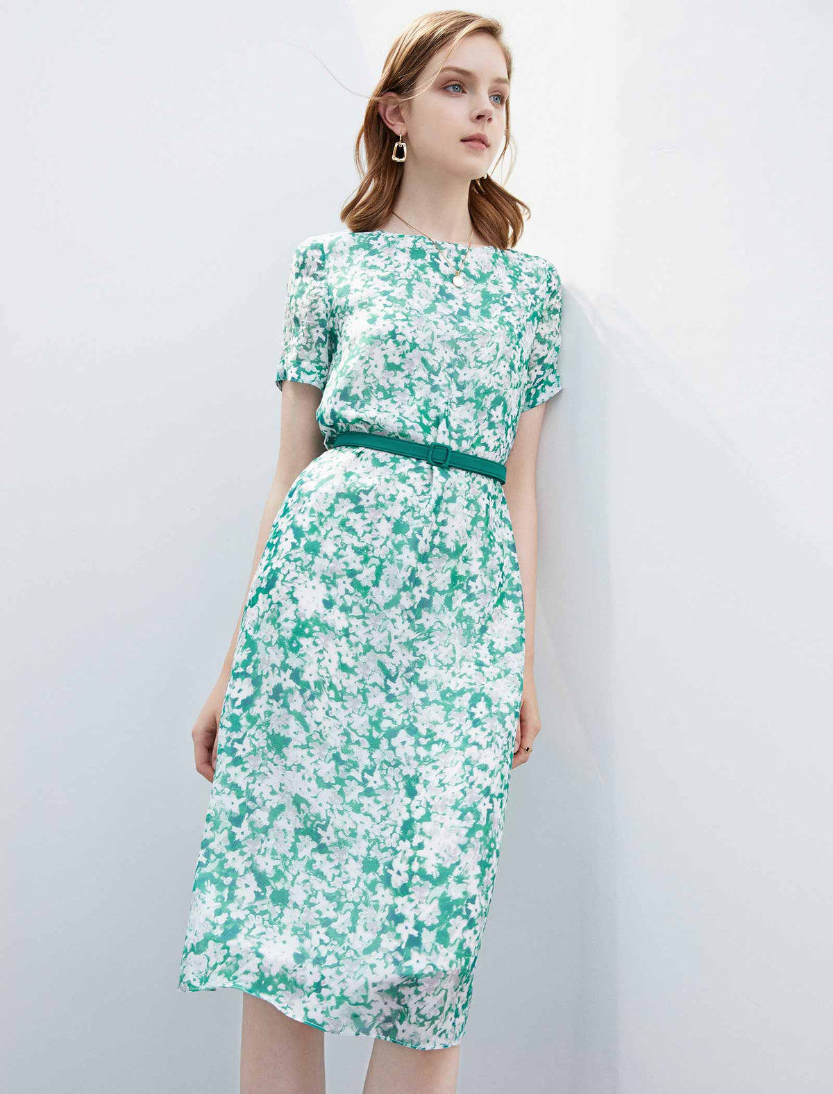 Round Neck Floral Silk Dress