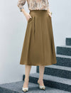 Pleated High Waist A-Line Midi Skirt