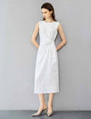 Boat Neck Twist Waist Sleeveless Midi Sheath Dress