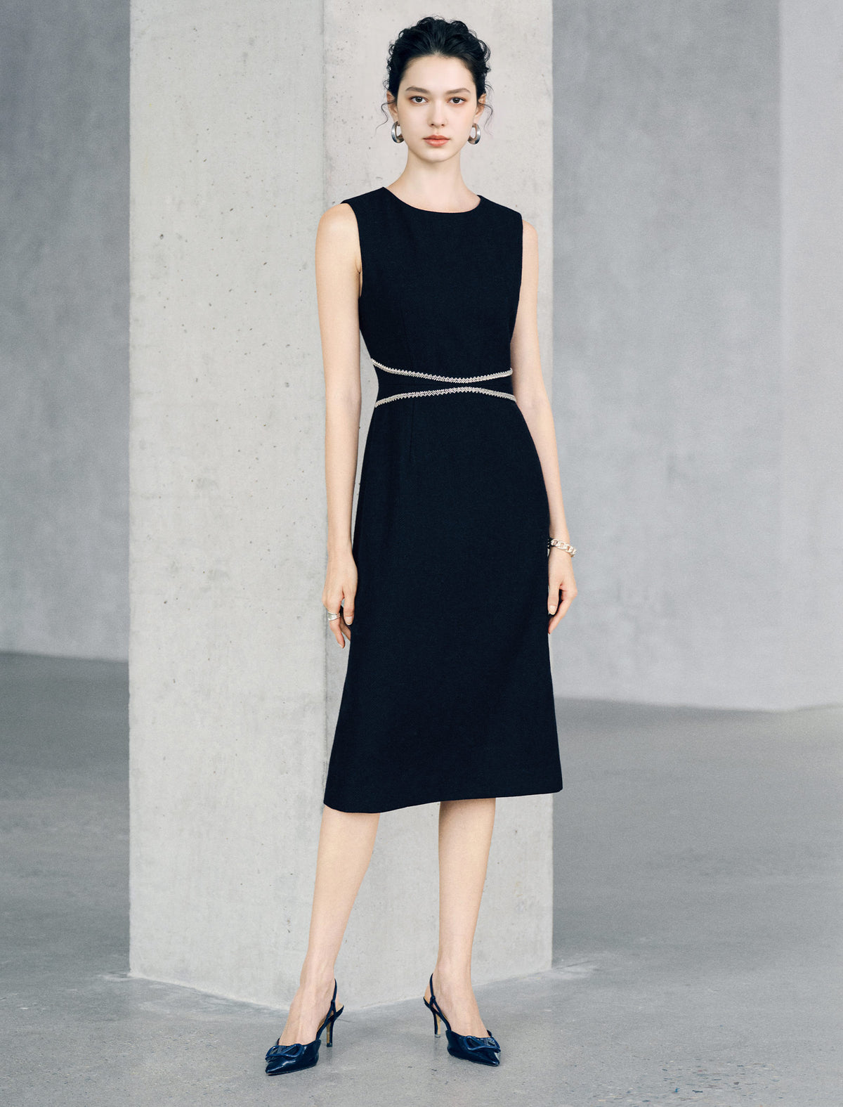 Sleeveless Embellished Waist Midi Dress
