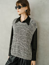 Gray Hollow-Out Round Neck Vintage Old-Money Loose Sweater