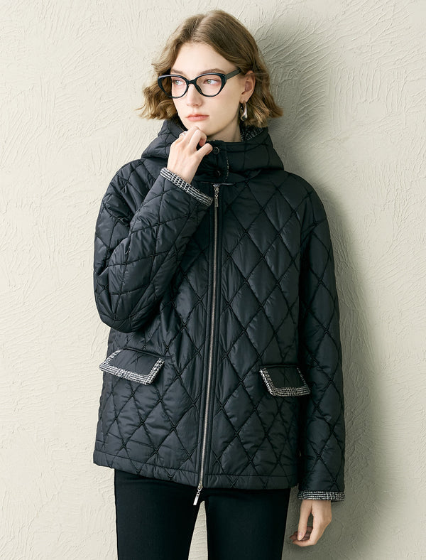 Tweed Accents Quilted Padded Jacket