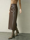Brown Faux Leather Midi Skirt