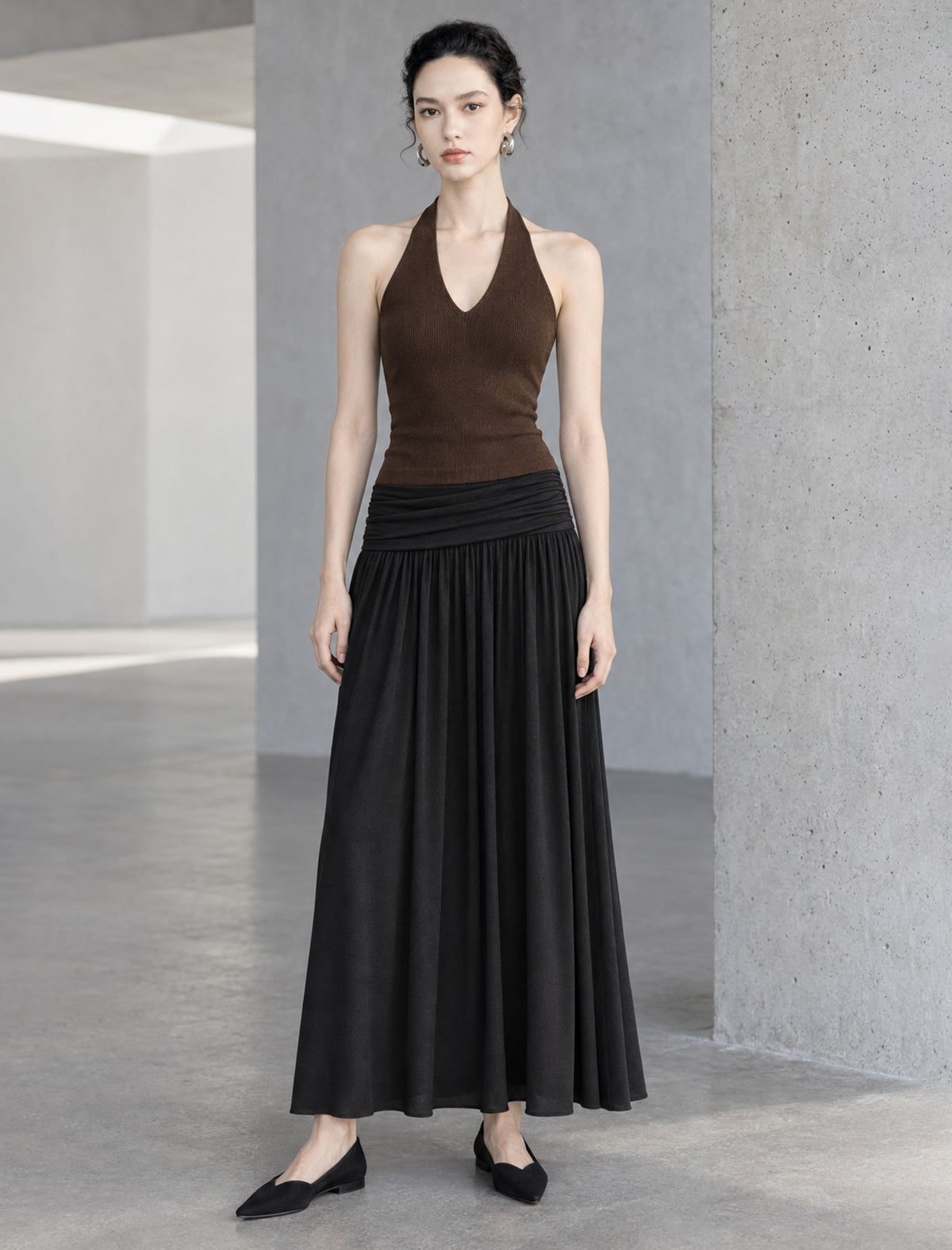 Ruched Waist Gathered A Line Maxi Skirt